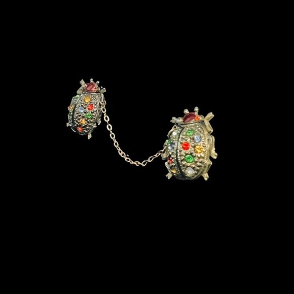 Set Of Gold Tone And Multi-Colored Rhinestone & Enamel Beetle Scent Brooch (5165 - Picture 2 of 8